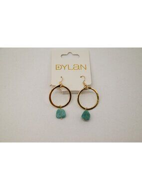 NWT Dylan Jewelry Maison Earrings Blue Sky Gold Tone Dangle Hoop Stone Beaded